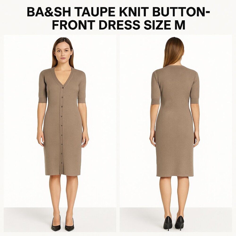 ba&sh Taupe Knit Button-Front Dress Size M